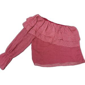 Lucky Brand Blouse M Red White Geometric One Shoulder Sheer Chiffon Romantic